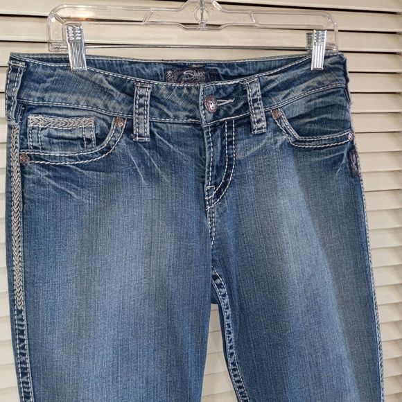 Silver SUKI Flap 17" Jeans Tag Size 29 X 33 (Measures 30 X 33) Pockets Stretch - Picture 2 of 11